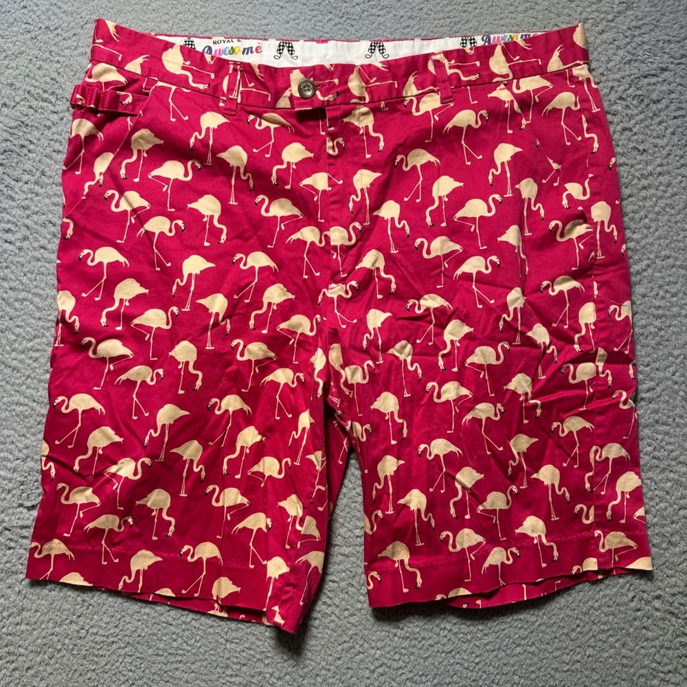 Royal & Awesome Flamingo Golf Shorts Mens 40 Pink Novelty Print
